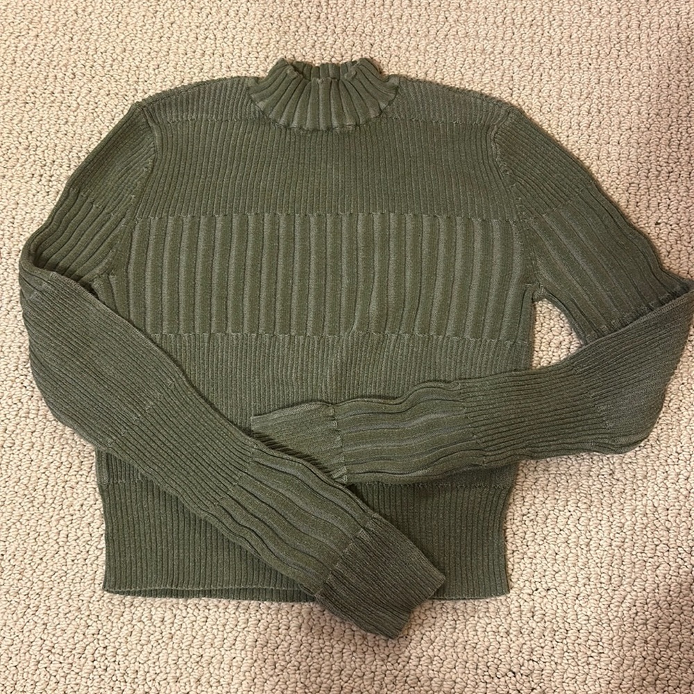 AE Green Mock Neck Ribbed Sweater